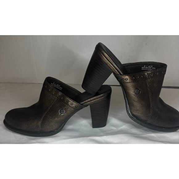 Born Lella Bronze Metallic Brown Leather Heeled Clog Mule Size 9 - Picture 1 of 10
